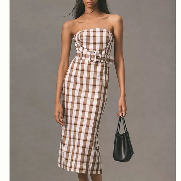 Maeve Anthropologie Belted Square-Neck Plaid Dress - Picture 1 of 14